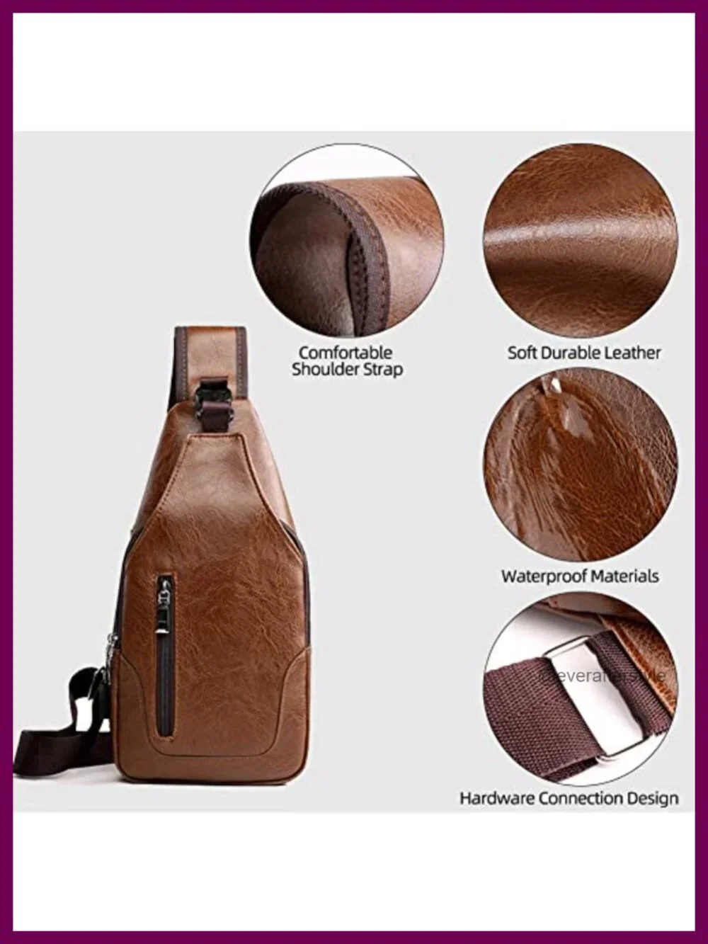 PU Leather Sling Bag Men's Crossbody Chest Backpack with USB Port